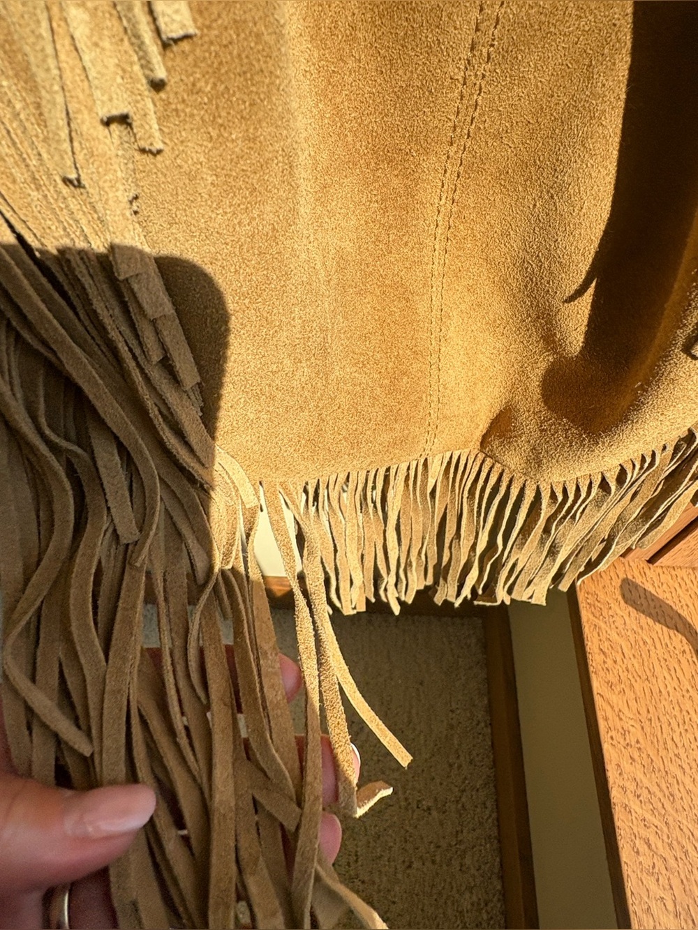 Vintage Brown Suede Long Fringe Bag Purse Green Coast XL - Picture 5 of 12